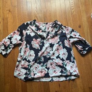 Navy and Pink Floral Blouse